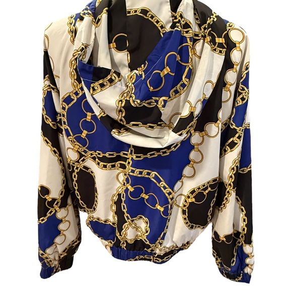 Forever 21 Chain Print Bomber Jacket - Blue, Black, Gold - Picture 2 of 7